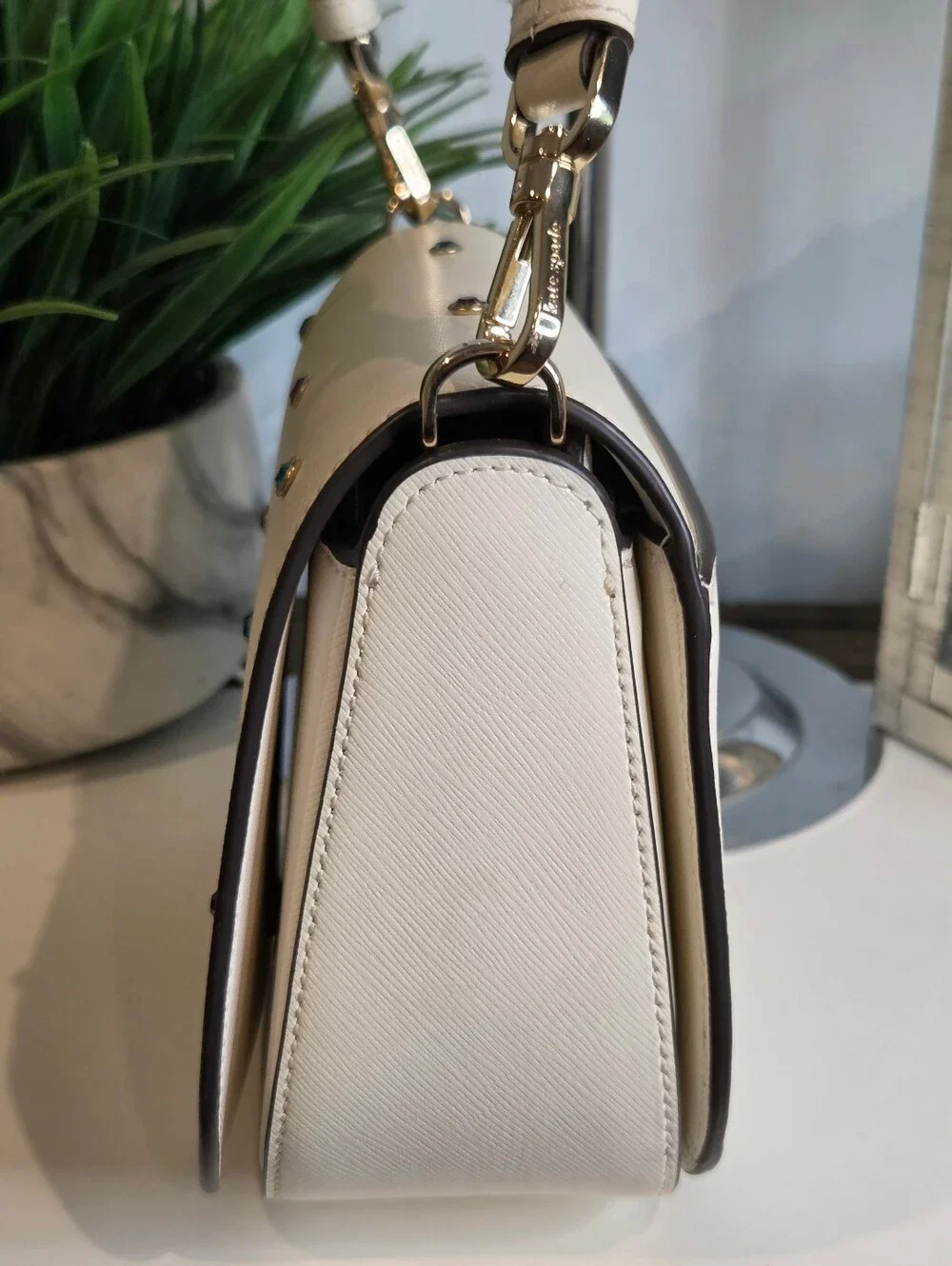 Kate Spade Madison Saffiano Leather Studded Saddle Bag Meringue